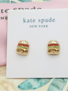 Kate Spade Fast Food Burger Stud Earrings Gold Crystal